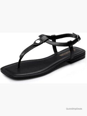 Women's T-Strap Thong Flat Sandals Square Toe Strappy Summer Comfort Sandals